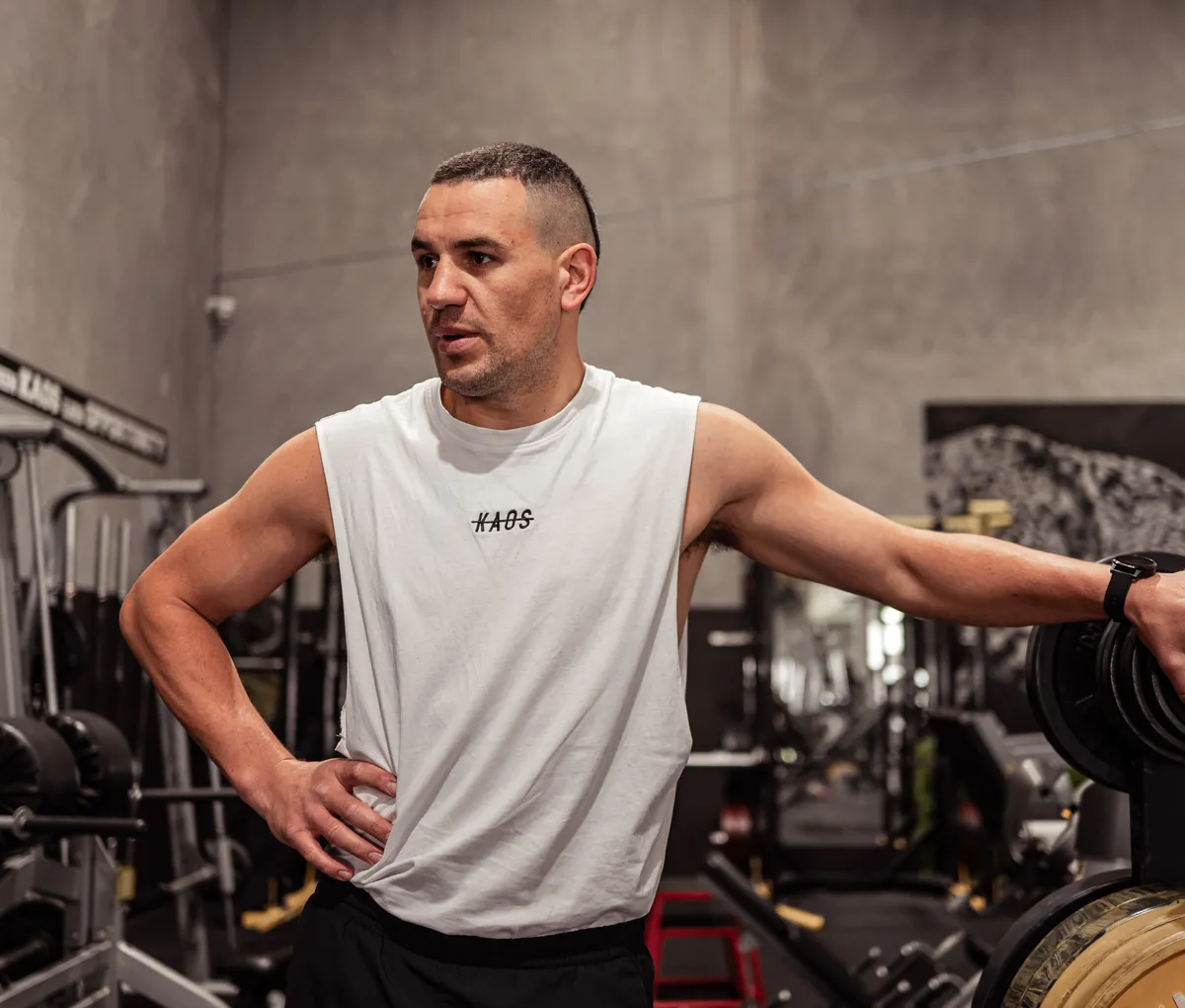 Kaos Fitness coach Karl Di Falco on the training floor in Keilor Park